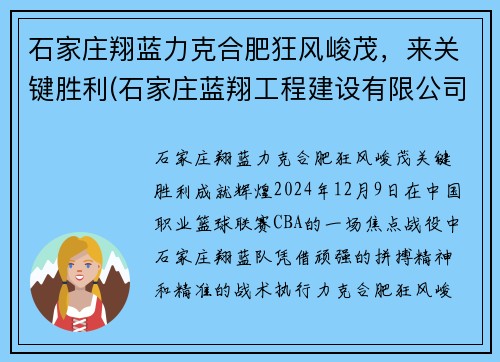 石家庄翔蓝力克合肥狂风峻茂，来关键胜利(石家庄蓝翔工程建设有限公司)