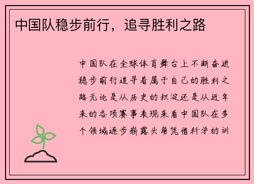 中国队稳步前行，追寻胜利之路